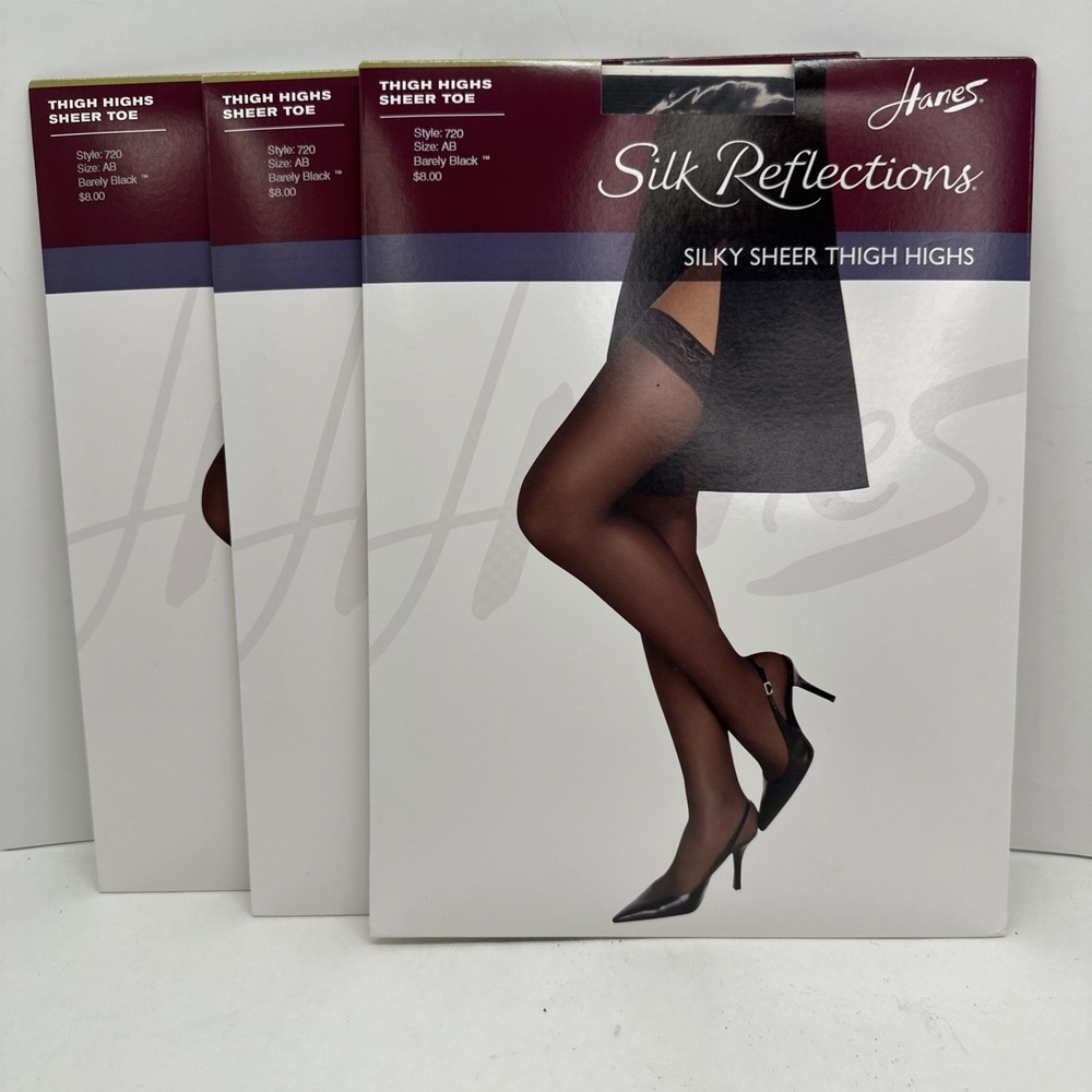 Hanes Silk Reflections Thigh Highs Sheer Toe Style 720 Sz AB Barely Black Lot